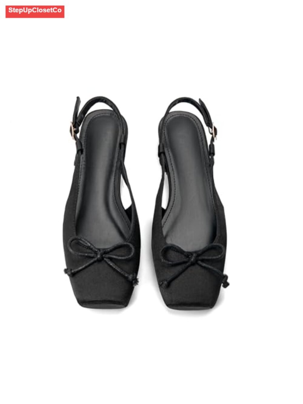 Women's Ballet Flats Slingback Square Toe Bow Knit Satin Dressy Shoes